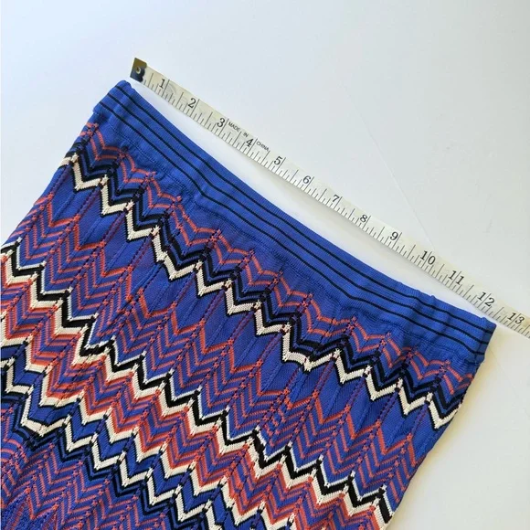 Sandro Paris Pointelle Chevron Zig Zag Knit Midi Skirt in Blue & Rust 2 US 6 - Picture 11 of 14